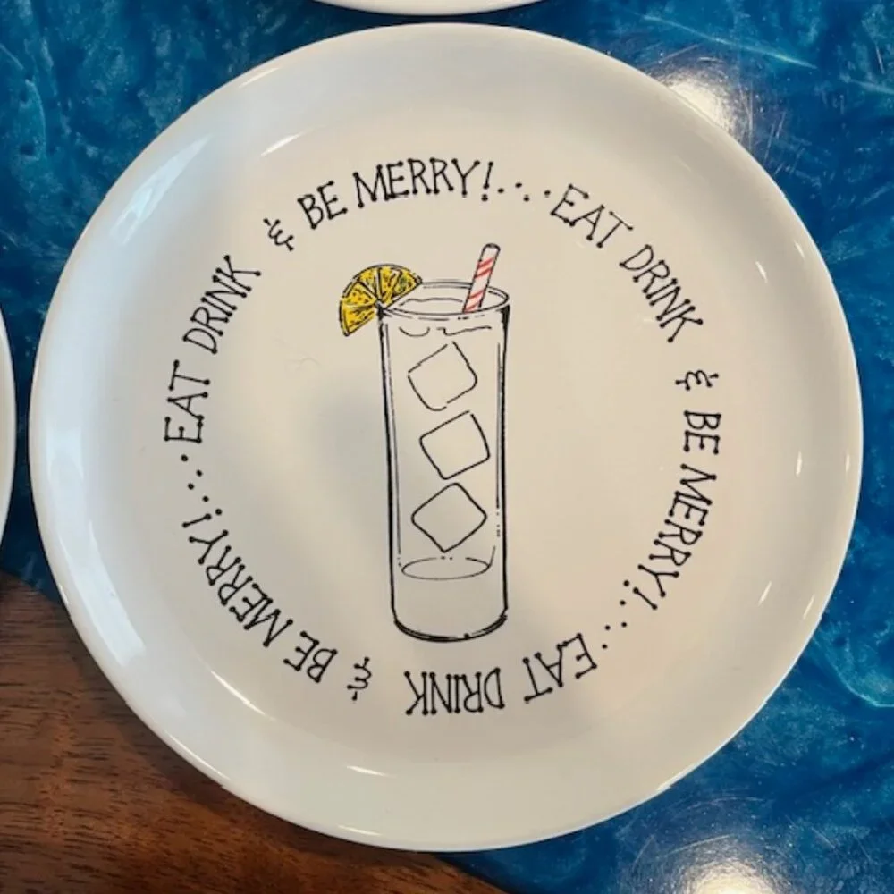 Set of (4) Eat, Drink & Be Merry Cocktail Plates International Silver Co